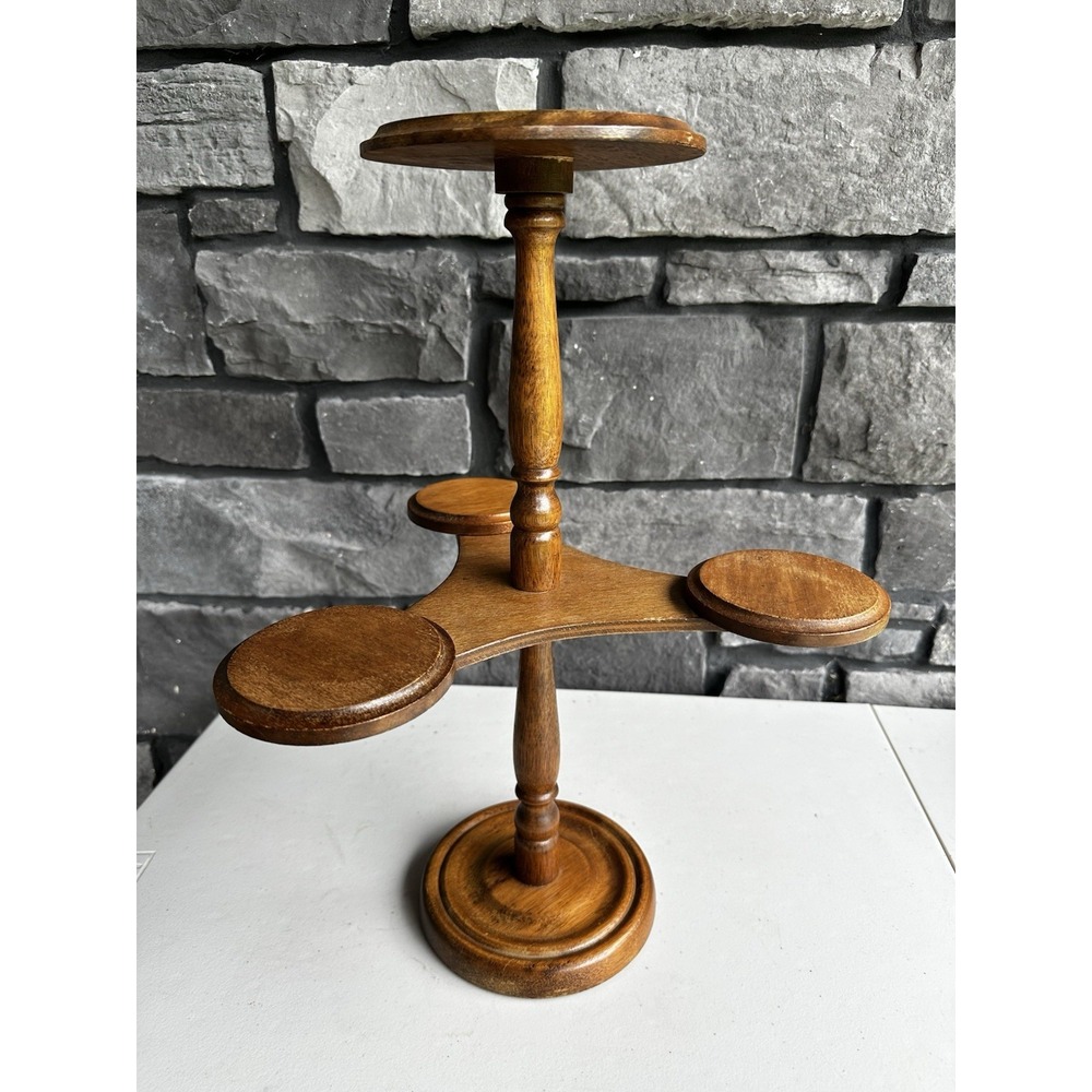 Vintage MCM Tabletop Wooden Wood Tier Plant Stand 18" Boho Cottage Grandmacore